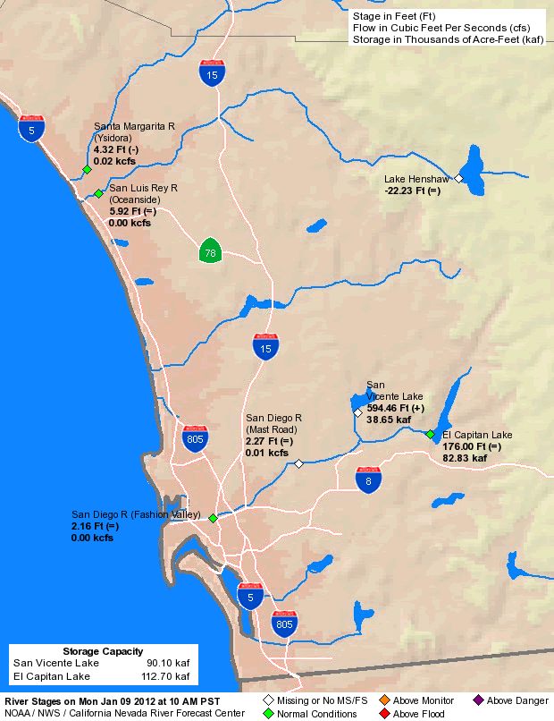 River and Reservoir map for San Diego SimCenter